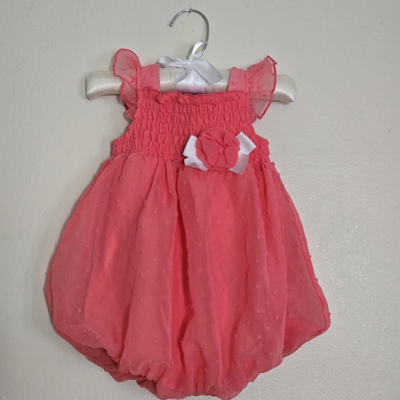 Cuddle Bear Other - Coral Pink Baby Girl Romper with Flower Accent